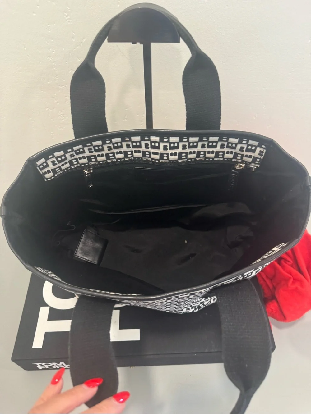 Bally Black and White Geometric Canvas Tote
